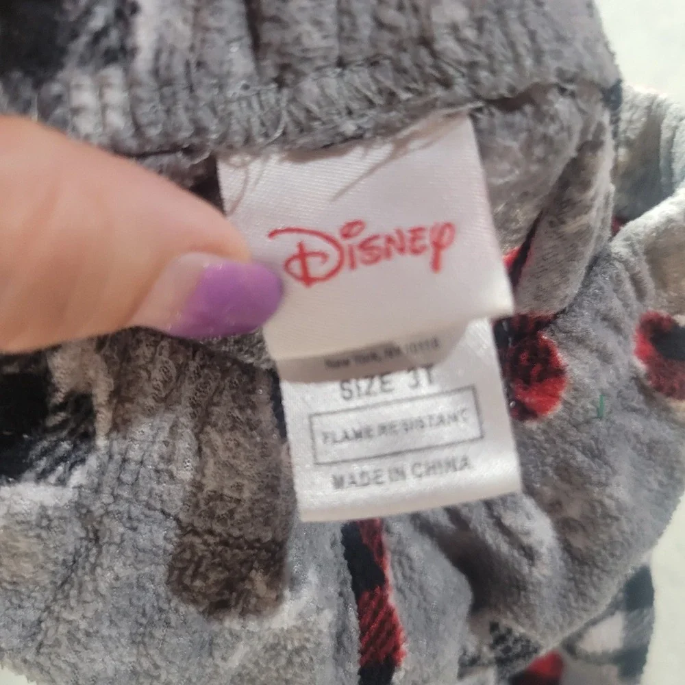 Disney Pajama Pants Kids 3T Gray Mickey Mouse Buffalo Plaid Fleece Holiday Sleep